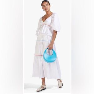 Staud Sea Maxi Skirt white cotton rainbow piping size 10